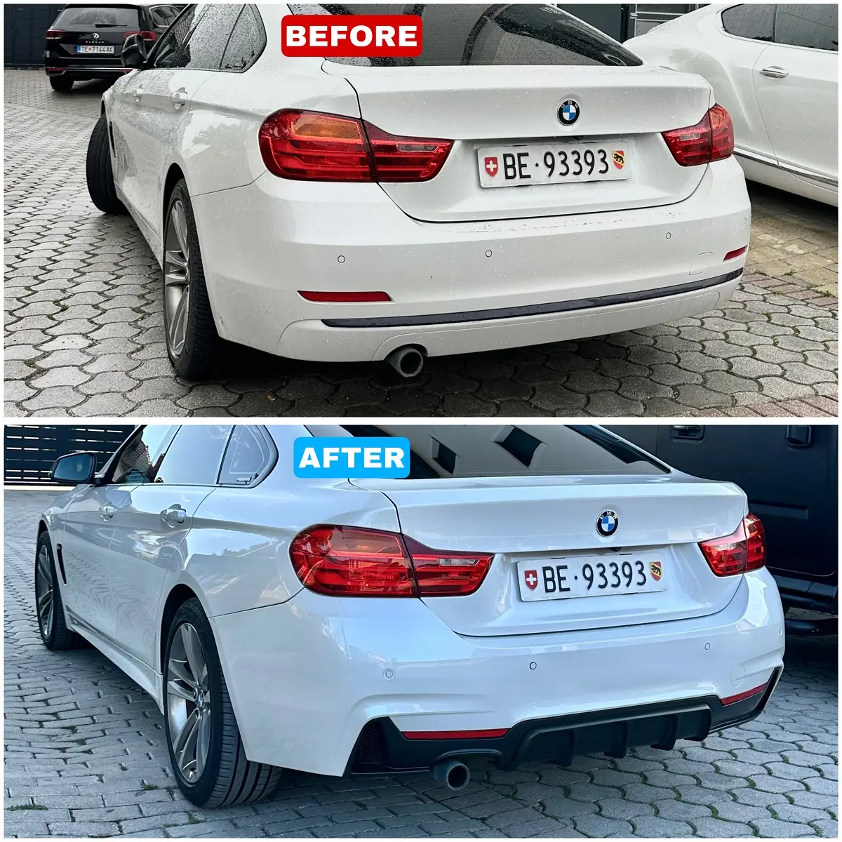 BMW 4 Series F36 Gran Coupé front bumper and black grille detail