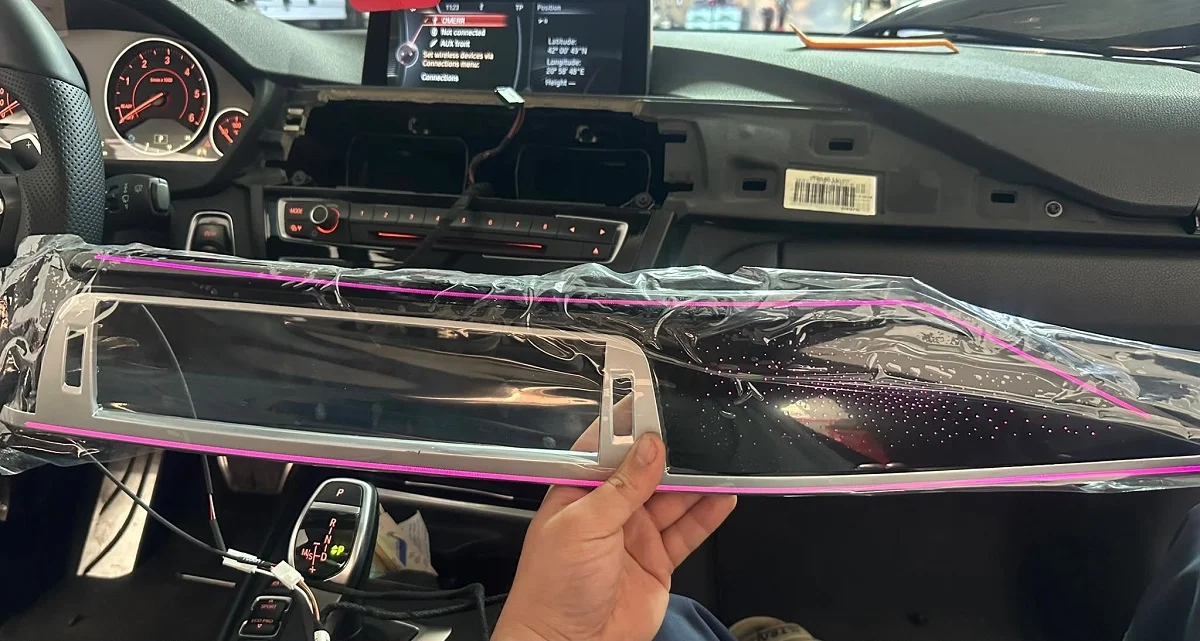 BMW 4 Series F36 dashboard during Galaxy Ambient Light installation