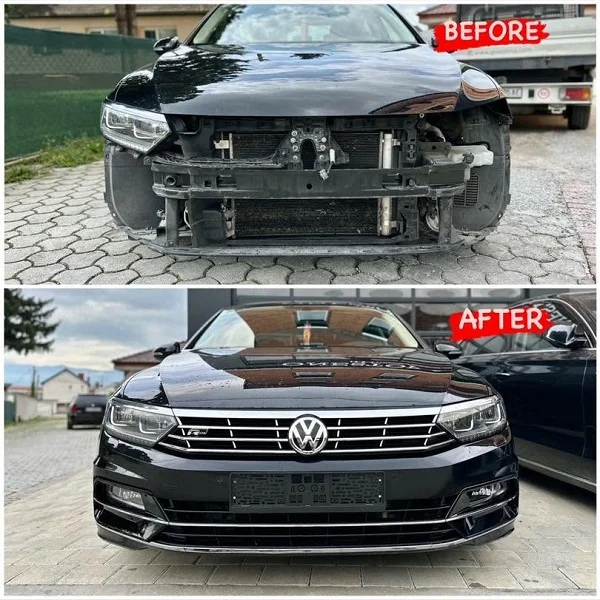 Volkswagen Passat B8 (2018) repaired with an R-Line front bumper and left LED headlight replacement